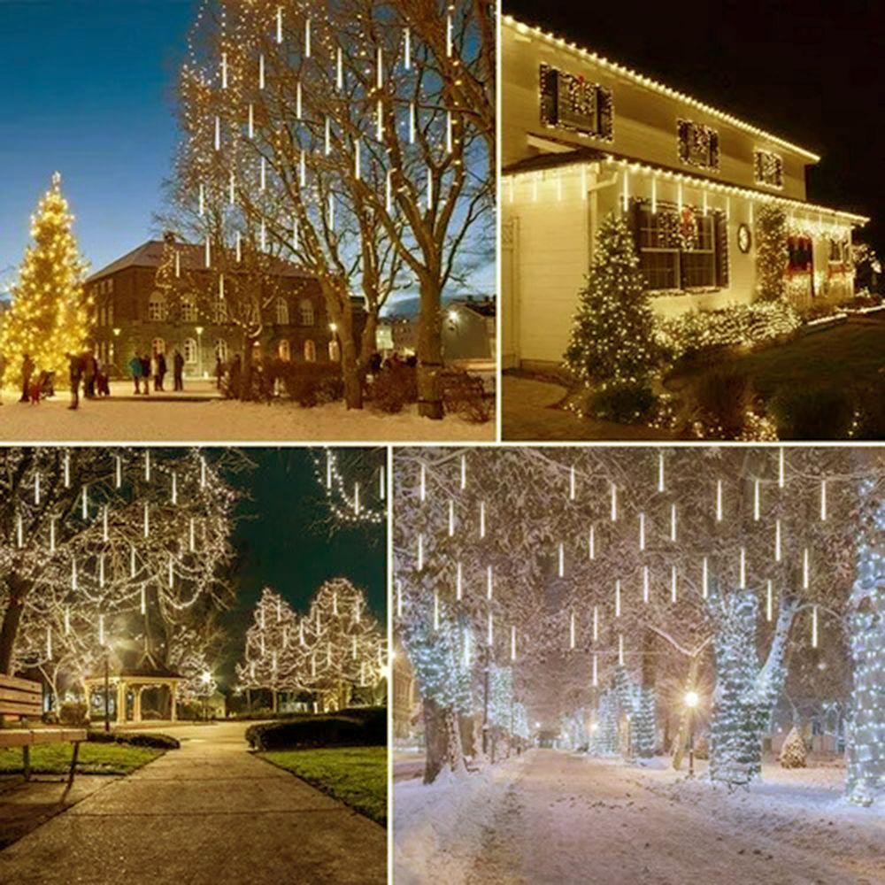 8 Tubos De Luz Led De 50cm Em Cascata De Iluminação Efeito Gelo Chuva Natal Branco Quente - 4