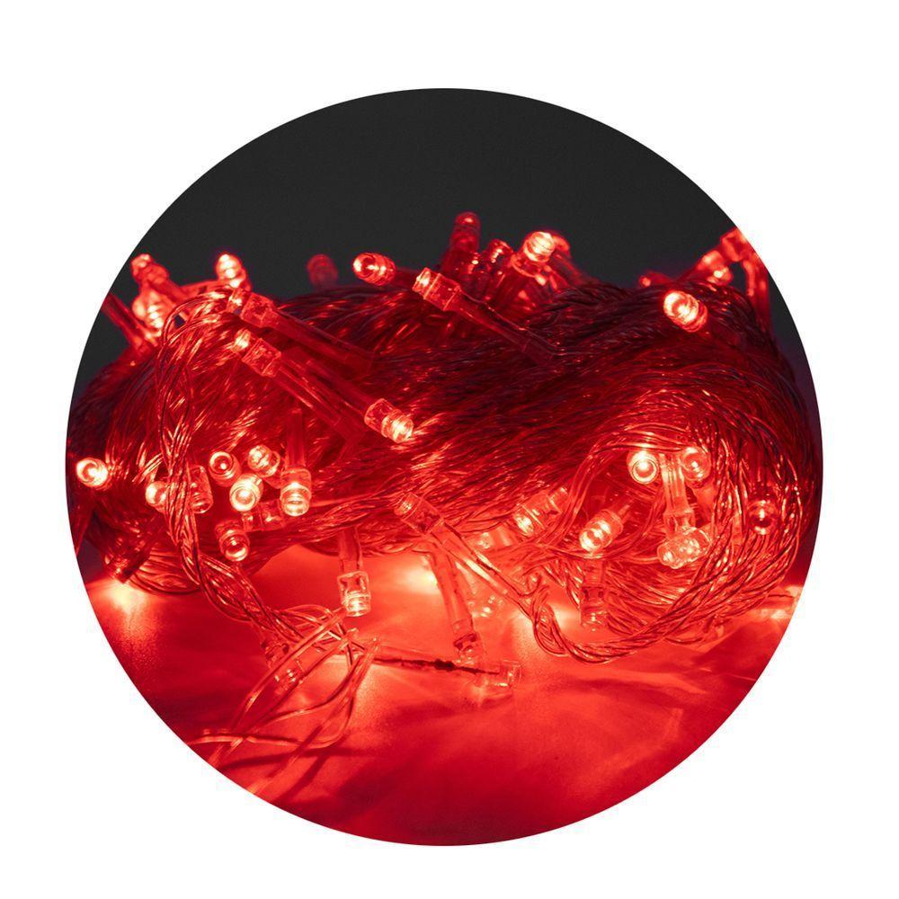 Led Pisca Cordão Com 10 Metros 100 Lampadas Formato Gota Fio Crystal Tomada Luz Natal Ano Novo Vermelho - 1