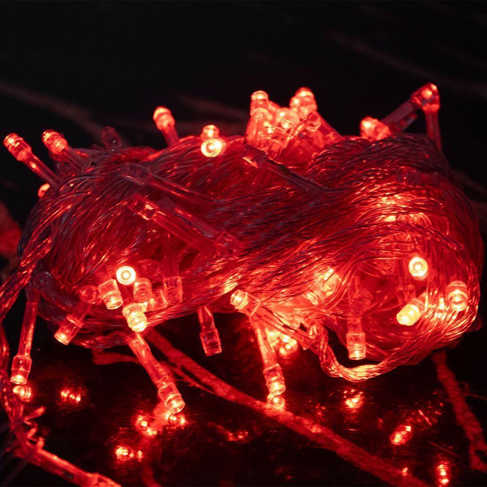 Led Pisca Cordão Com 10 Metros 100 Lampadas Formato Gota Fio Crystal Tomada Luz Natal Ano Novo Vermelho - 2