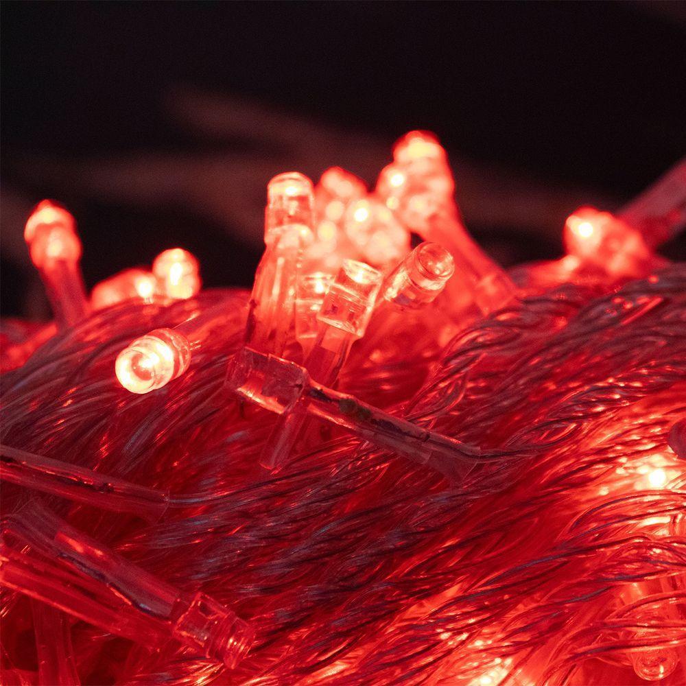 Led Pisca Cordão Com 10 Metros 100 Lampadas Formato Gota Fio Crystal Tomada Luz Natal Ano Novo Vermelho - 3