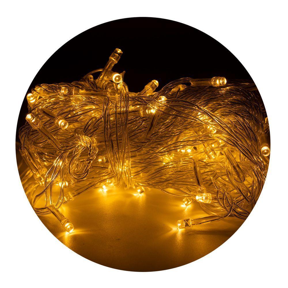 Led Pisca Cordão Com 10 Metros 100 Lampadas Formato Gota Fio Crystal Tomada Luz Natal Ano Novo Branco Quente - 1