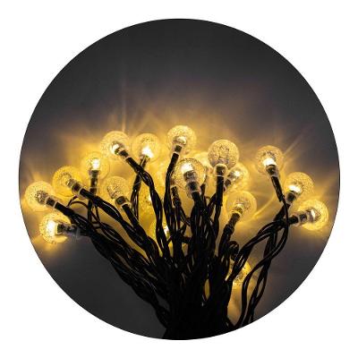 Cordão De Lampadas Led Pisca Formato Bolinha 5 Metros 20l Carregamento Solar Natal Branco Quente
