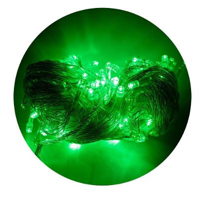 Led Pisca Cordão Com 10 Metros 100 Lampadas Formato Gota Fio Crystal Tomada Luz Natal Ano Novo Verde