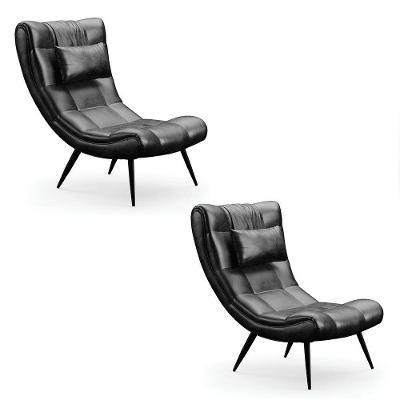 Kit 02 Poltronas Sher Corano Preto Pés Palito De Ferro