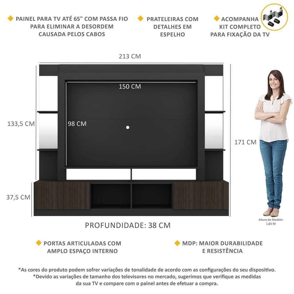 Rack C/ Painel Suporte Tv 65´´ C/ Espelho Preto/Tenerife - 5