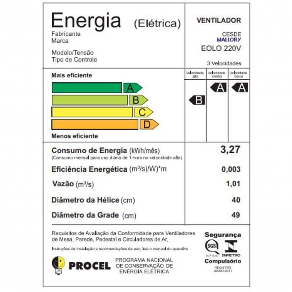 Ventilador De Coluna Mallory Éolo 40 Cm Preto E Grafite 220V - 8