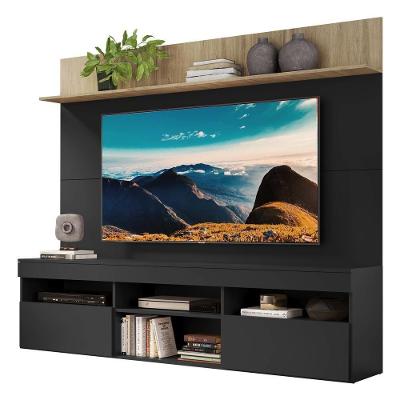 Rack Com Painel E Suporte Tv 65" Madri Multimóveis V3366 Rustic/Preto Rustic/Preto