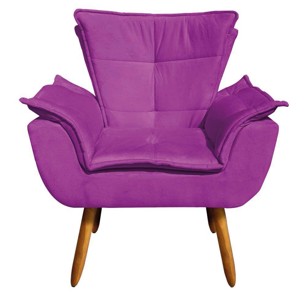 Kit 02 Poltronas Opala Com 01 Puff Opala Suede Pés Palito Castanho DRossi Roxo - 10