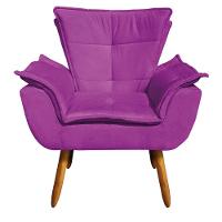 Kit 02 Poltronas Opala Com 01 Puff Opala Suede Pés Palito Castanho DRossi Roxo - 10
