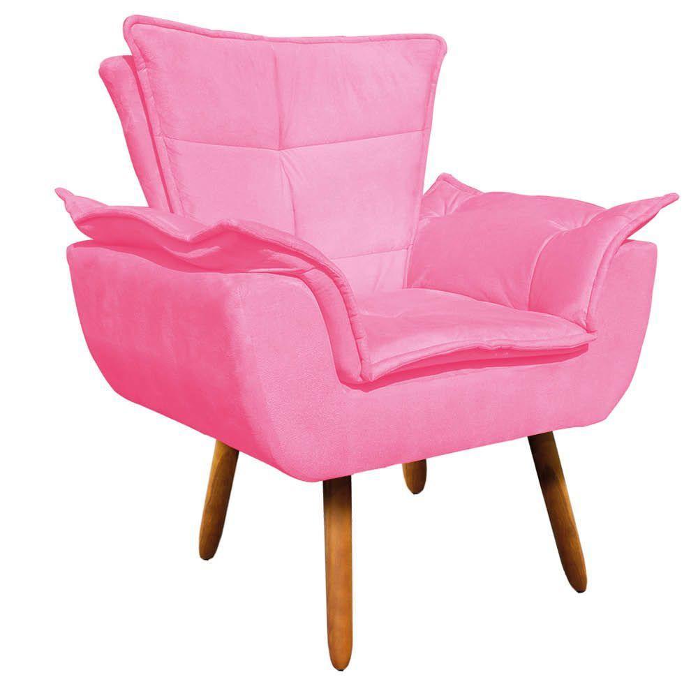 Kit 02 Poltronas Opala Com 01 Puff Opala Suede Pés Palito Castanho DRossi Rosa Barbie - 3