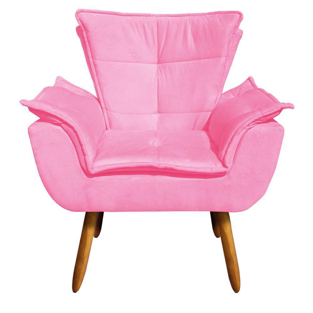 Kit 02 Poltronas Opala Com 01 Puff Opala Suede Pés Palito Castanho DRossi Rosa Barbie - 5