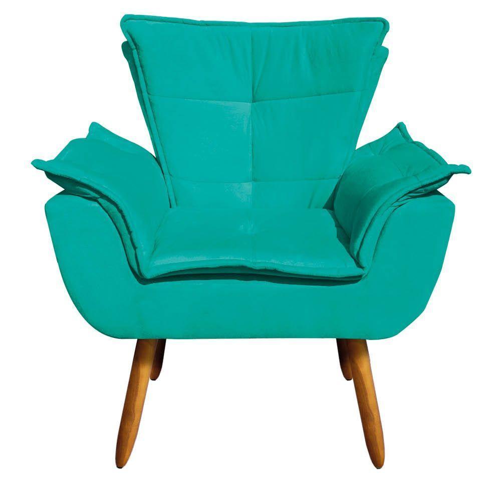 Kit 02 Poltronas Opala Com 01 Puff Opala Suede Pés Palito Castanho DRossi Verde Turquesa - 2