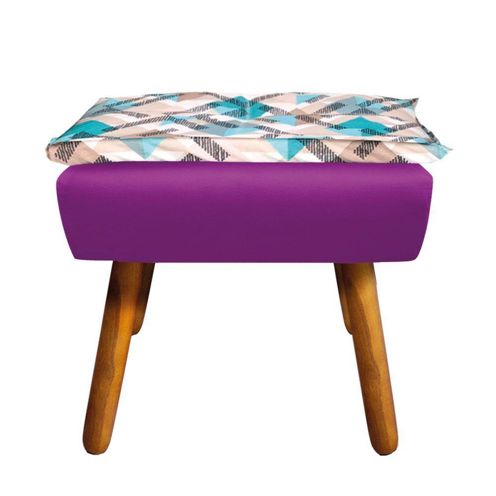 Kit 01 Namoradeira Com 02 Poltronas E 02 Puffs Opala Composê Suede Com Estampado Traçado Azul D33 Pés Palito Castanho Roxo - 8