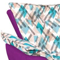 Kit 01 Namoradeira Com 02 Poltronas E 02 Puffs Opala Composê Suede Com Estampado Traçado Azul D33 Pés Palito Castanho Roxo - 3