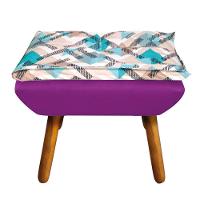 Kit 01 Namoradeira Com 02 Poltronas E 02 Puffs Opala Composê Suede Com Estampado Traçado Azul D33 Pés Palito Castanho Roxo - 10