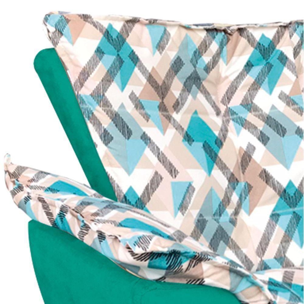 Kit 01 Namoradeira Com 02 Poltronas E 02 Puffs Opala Composê Suede Com Estampado Traçado Azul  Pés Palito Castanho Verde Turquesa - 3