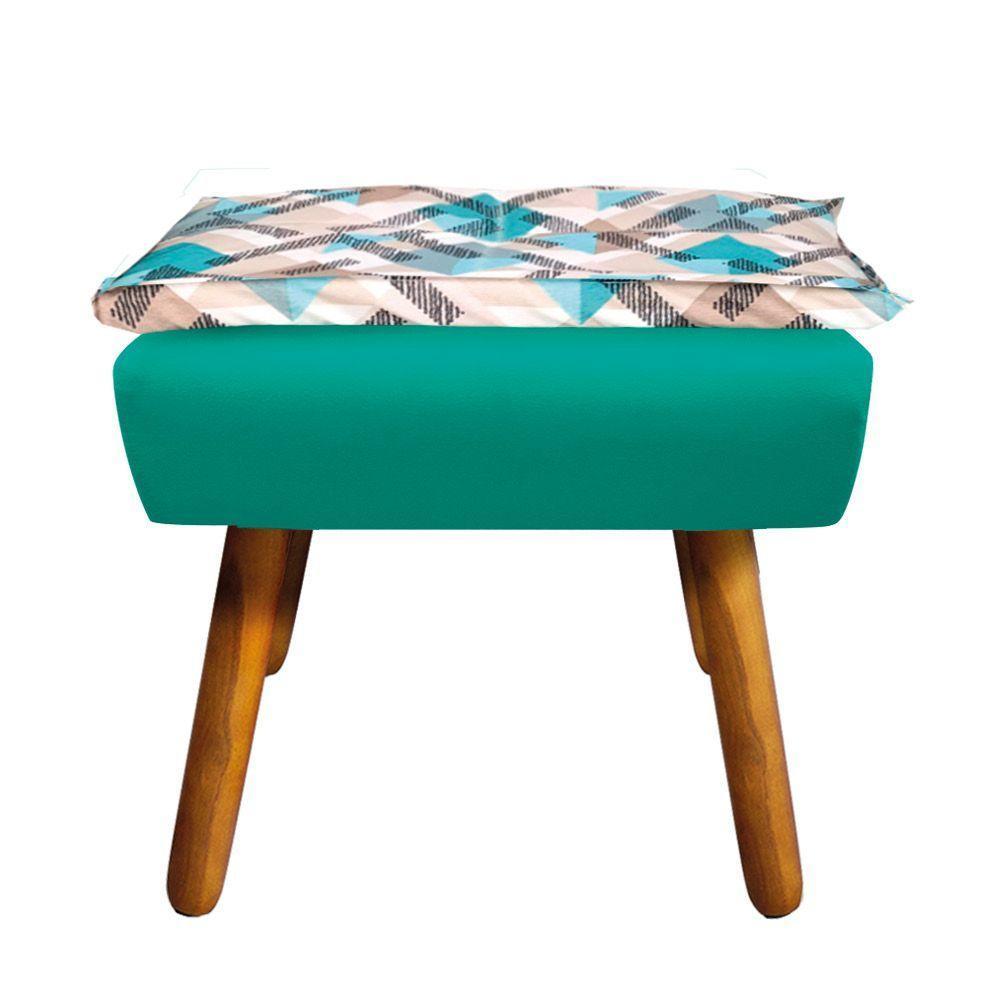 Kit 01 Namoradeira Com 02 Poltronas E 02 Puffs Opala Composê Suede Com Estampado Traçado Azul  Pés Palito Castanho Verde Turquesa - 7