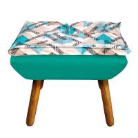 Kit 01 Namoradeira Com 02 Poltronas E 02 Puffs Opala Composê Suede Com Estampado Traçado Azul  Pés Palito Castanho Verde Turquesa - 2