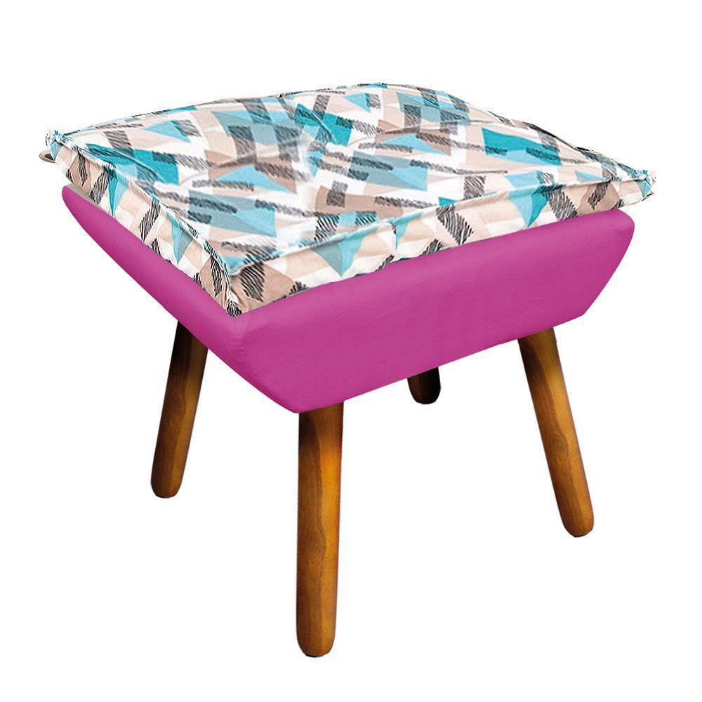 Kit 01 Namoradeira Com 02 Poltronas E 02 Puffs Opala Composê Suede Com Estampado Traçado Azul D33 Pés Palito Castanho Pink - 6