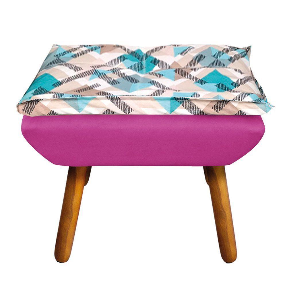 Kit 01 Namoradeira Com 02 Poltronas E 02 Puffs Opala Composê Suede Com Estampado Traçado Azul D33 Pés Palito Castanho Pink - 9