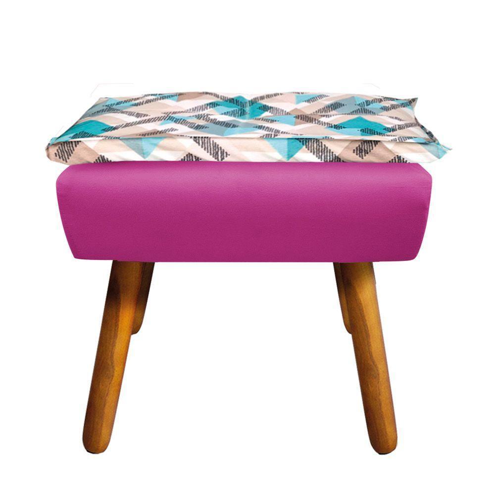 Kit 01 Namoradeira Com 02 Poltronas E 02 Puffs Opala Composê Suede Com Estampado Traçado Azul D33 Pés Palito Castanho Pink - 10