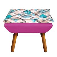 Kit 01 Namoradeira Com 02 Poltronas E 02 Puffs Opala Composê Suede Com Estampado Traçado Azul D33 Pés Palito Castanho Pink - 9