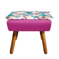 Kit 01 Namoradeira Com 02 Poltronas E 02 Puffs Opala Composê Suede Com Estampado Traçado Azul D33 Pés Palito Castanho Pink - 10