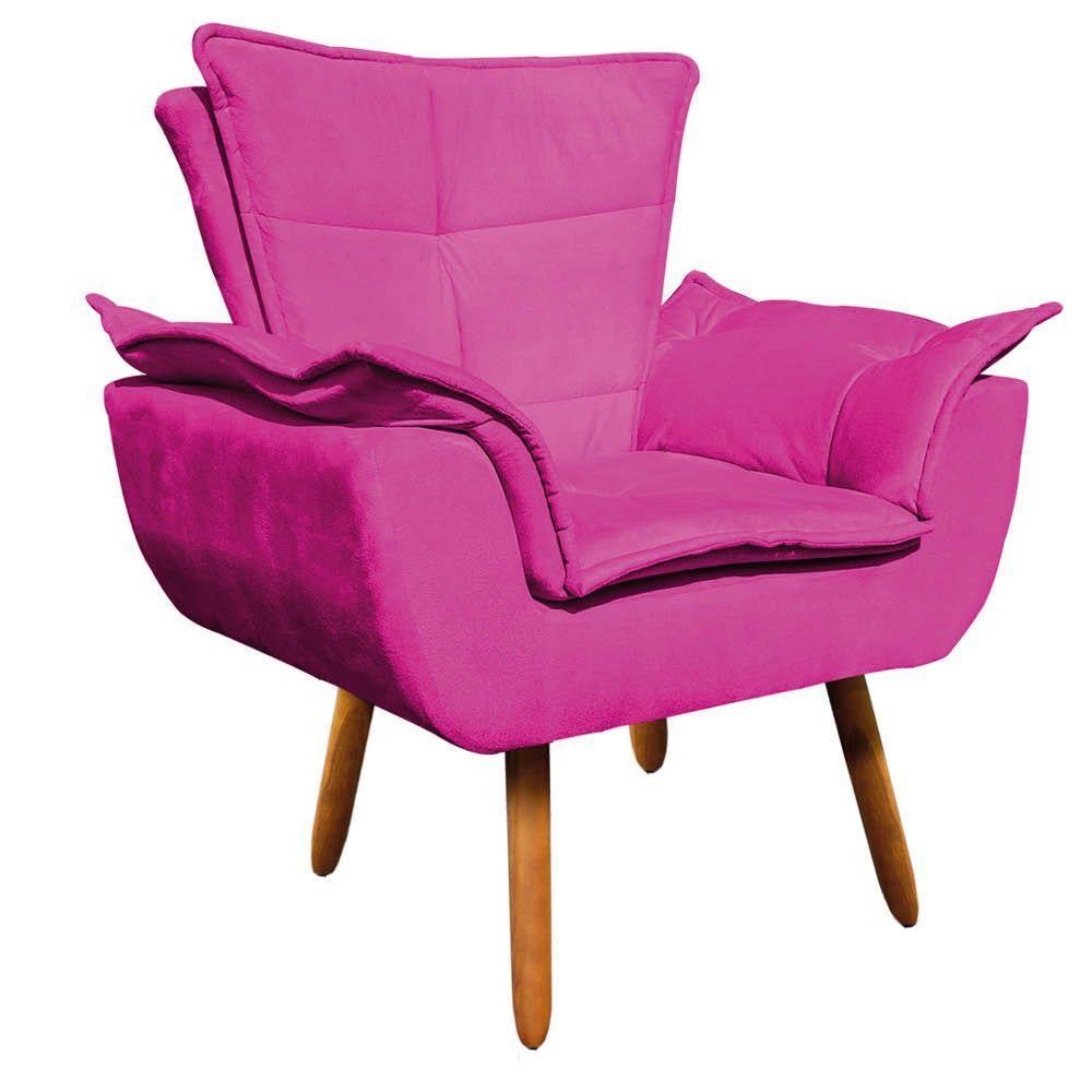 Kit 02 Poltronas Opala Com 01 Puff Opala Suede Pés Palito Castanho DRossi Pink - 9