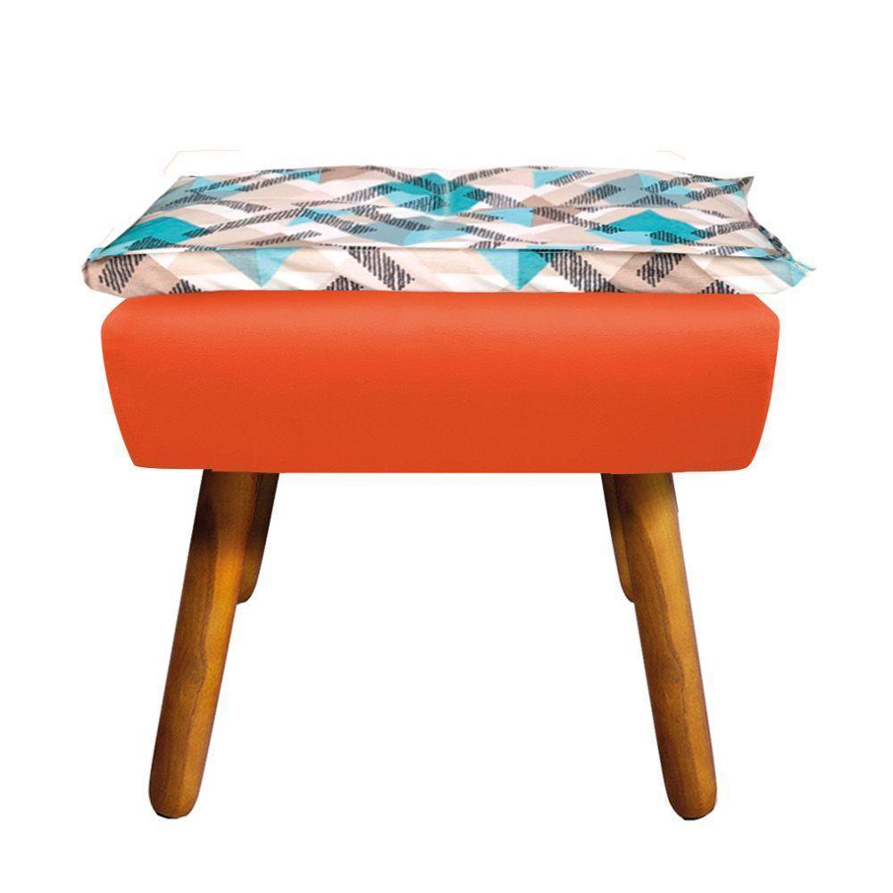 Kit 01 Namoradeira Com 02 Poltronas E 02 Puffs Opala Composê Suede Com Estampado Traçado Azul D33 Pés Palito Castanho Laranja - 2