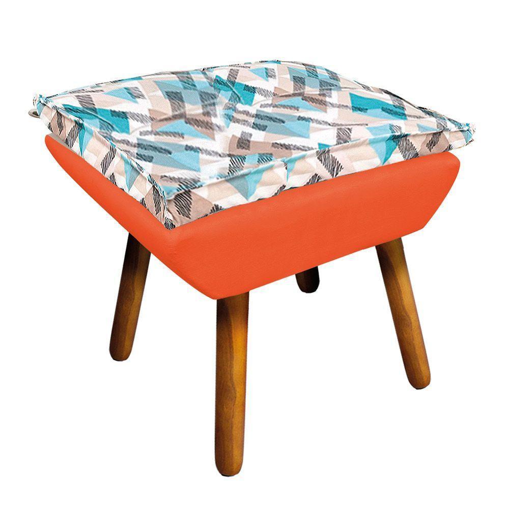 Kit 01 Namoradeira Com 02 Poltronas E 02 Puffs Opala Composê Suede Com Estampado Traçado Azul D33 Pés Palito Castanho Laranja - 4