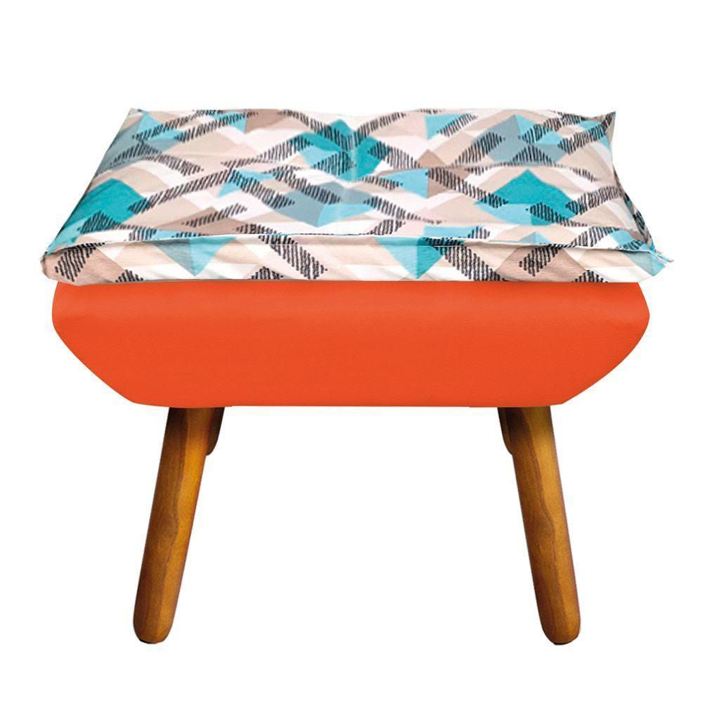 Kit 01 Namoradeira Com 02 Poltronas E 02 Puffs Opala Composê Suede Com Estampado Traçado Azul D33 Pés Palito Castanho Laranja - 9