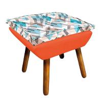 Kit 01 Namoradeira Com 02 Poltronas E 02 Puffs Opala Composê Suede Com Estampado Traçado Azul D33 Pés Palito Castanho Laranja