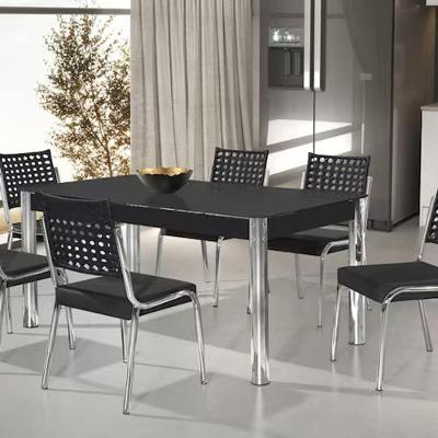 Conjunto Sala De Jantar Mesa Natani 160x90cm Com 6 Cadeiras Natani Junco Aço Nobre Móveis Cromado/preto