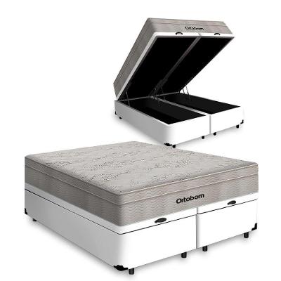 Cama Box Baú Queen Branca + Colchão De Molas Ensacadas - Ortobom - Airtech Springpocket 158x198x72cm