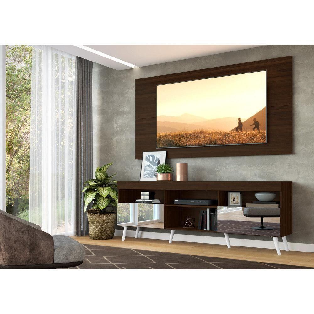 Rack Com Painel E Suporte Tv 65" Retrô Com Espelho Flórida Multimóveis V3142 Duna/Branco Duna/Branco - 2