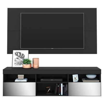 Rack Com Painel E Suporte Tv 65" Com Espelho Flórida Multimóveis V3139 Preto Preto