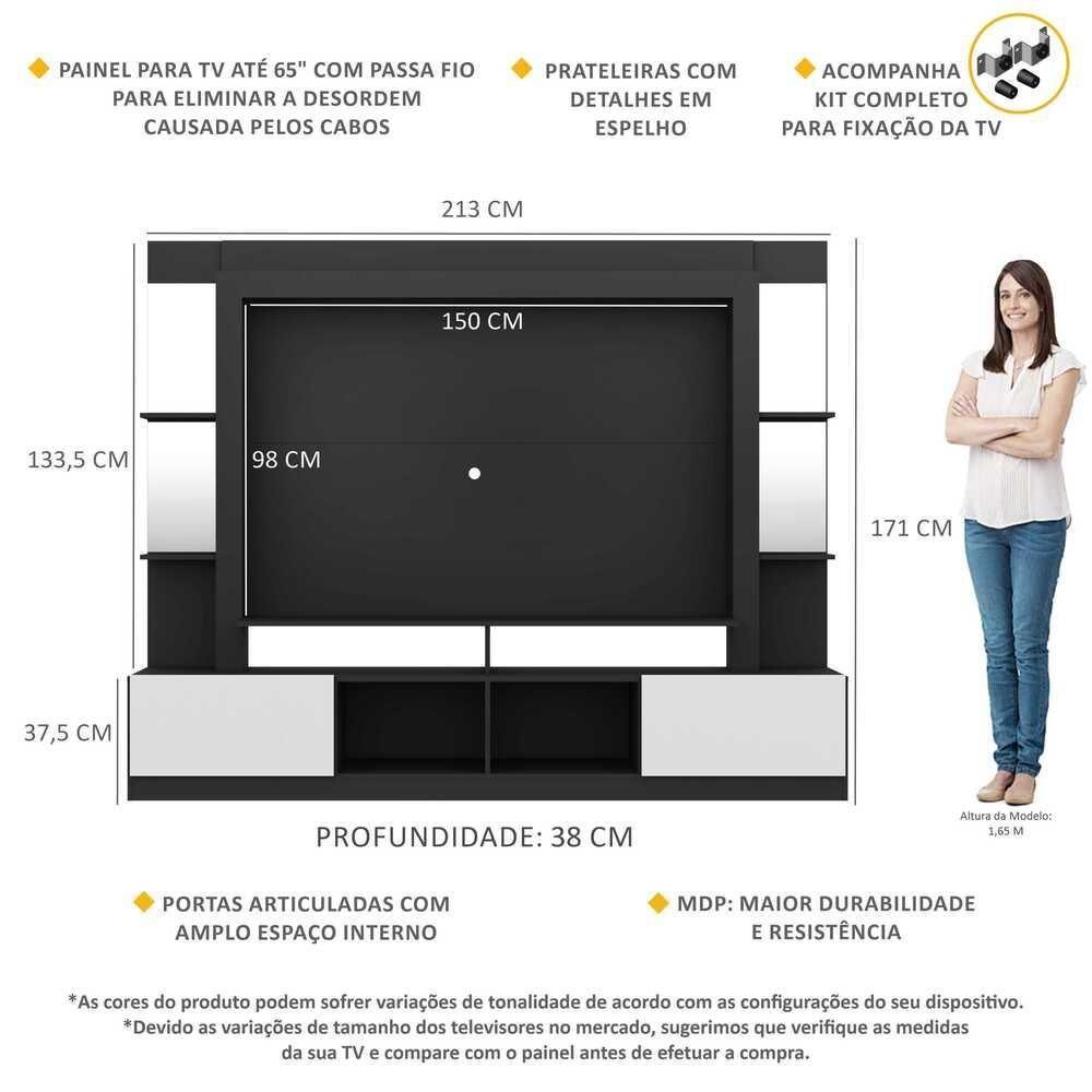 Rack C/ Painel Suporte Tv 65´´ C/ Espelho Preto/Branco - 3