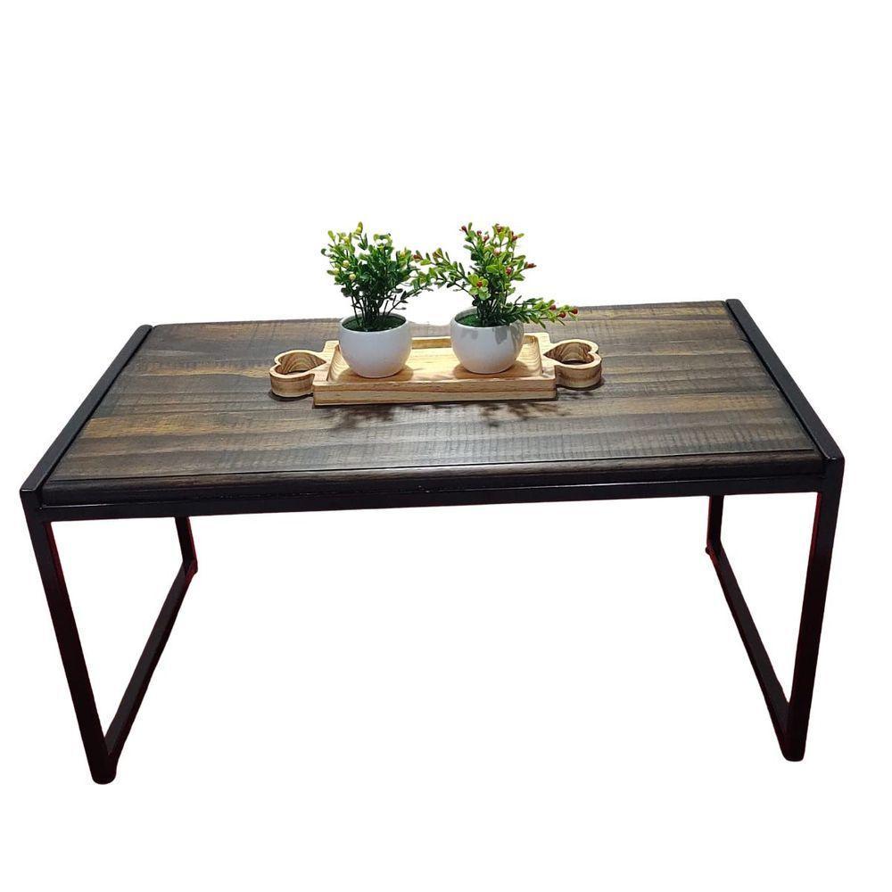 Mesa De Centro Retangular Sala Pés Ferro Estilo Retro Apoio - 1