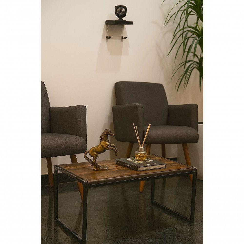 Mesa De Centro Retangular Sala Pés Ferro Estilo Retro Apoio - 5