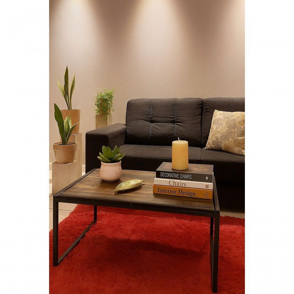 Mesa De Centro Retangular Sala Pés Ferro Estilo Retro Apoio - 6