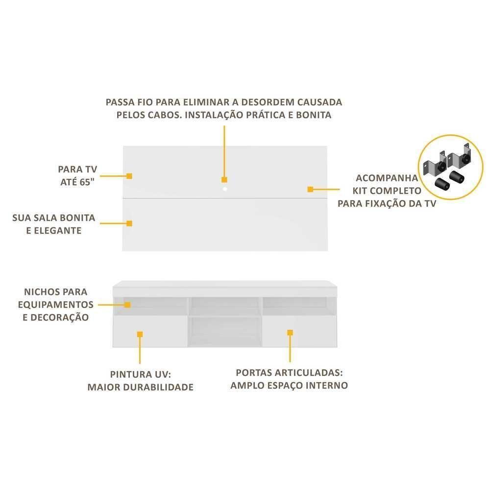 Rack Com Painel E Suporte Tv 65" Flórida Multimóveis V3112 Branco Branco - 6