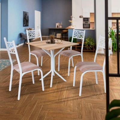 Mesa Tubular Com 4 Cadeiras Em Aço Branco Carvalho Com Estofado Capuccino Kone