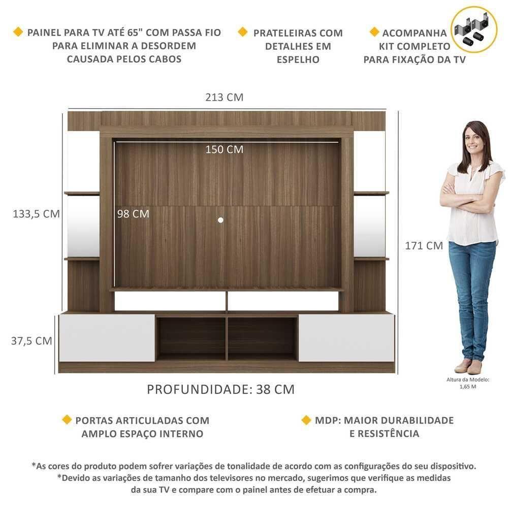 Rack com Painel Suporte Tv 65´´com Espelho Madeirado/Branco - 7
