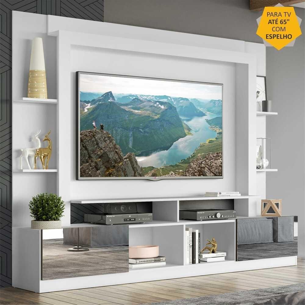 Rack com Painel Tv 65 Portas com Espelho Oslo Branco - 3