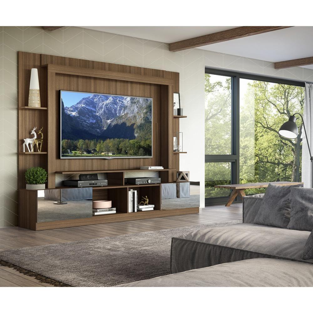 Rack com Painel Tv 65 Portas com Espelho Oslo Madeirado Fumê - 4
