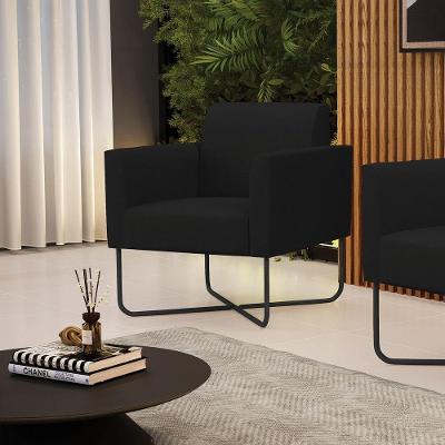Poltrona Base X Industrial Preto Marisa Linho A79 Preto