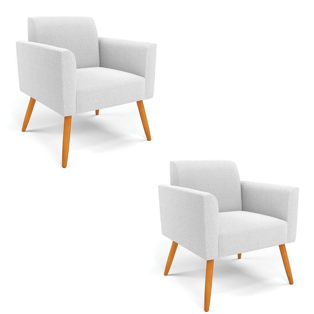 Poltrona Sala Estar Pé Palito Castanho Kit 2 Marisa Bouclê Off White D03 - DRossi - 1