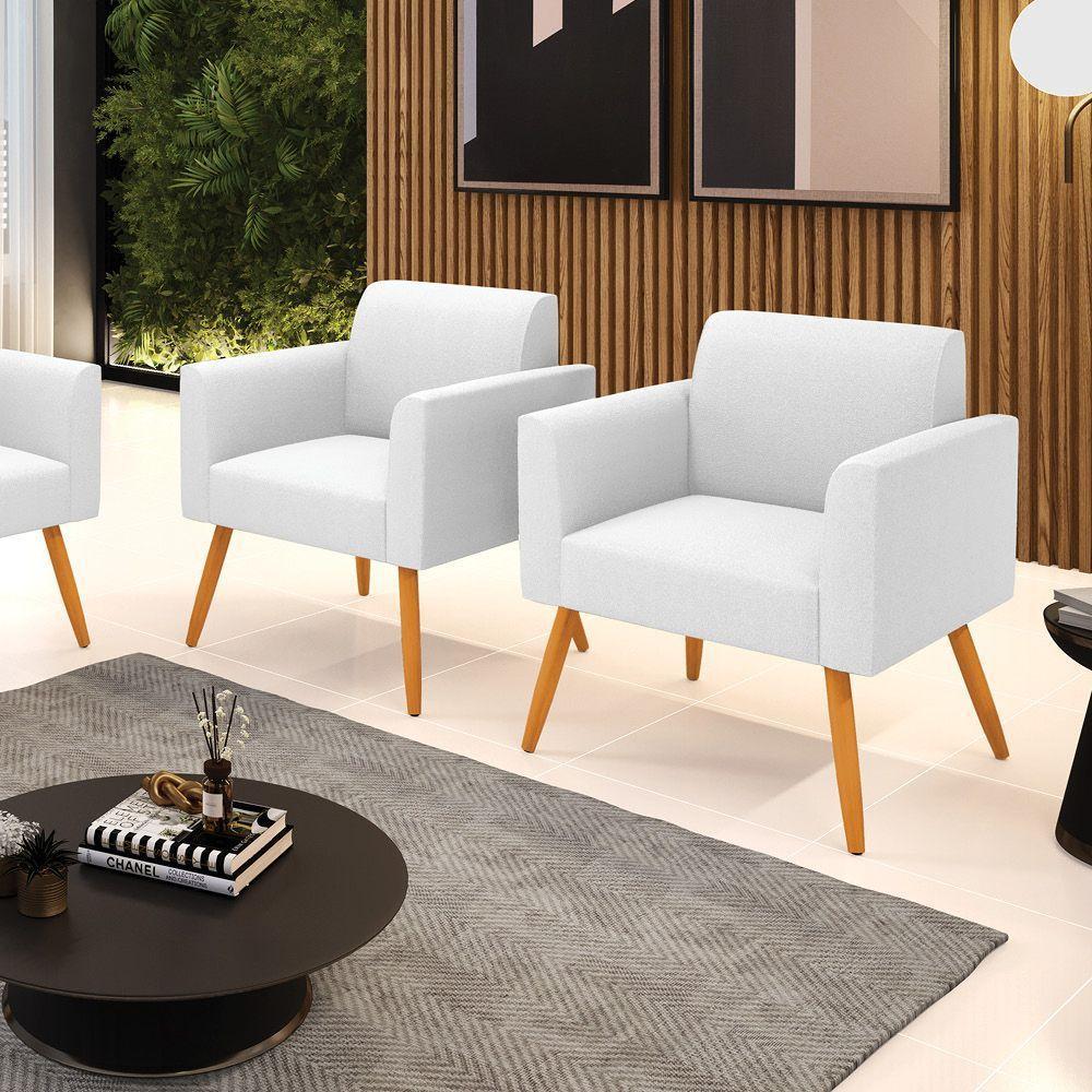 Poltrona Sala Estar Pé Palito Castanho Kit 2 Marisa Bouclê Off White D03 - DRossi - 2