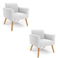 Poltrona Sala Estar Pé Palito Castanho Kit 2 Marisa Bouclê Off White D03 - DRossi - 1