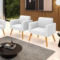 Poltrona Sala Estar Pé Palito Castanho Kit 2 Marisa Bouclê Off White D03 - DRossi - 2